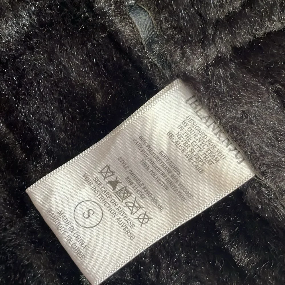 BLANKNYC Faux Shearling Drape Front Vest Shawl Small Faux Fur Lined Black NWOT